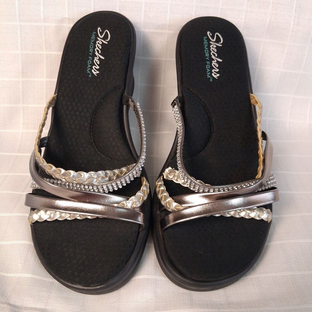 Skechers Rumblers Wild Child Wedge Sandals Metallic Straps Women's Size 11 NWOT